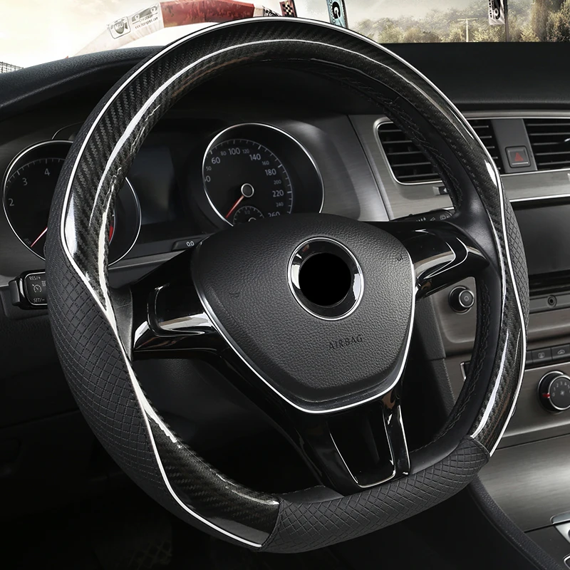 D-образный чехол на руль из углеродного волокна для VW GOLF 7 POLO JATTA Suzuki Swift Nissan Rogue - Название цвета: Черный