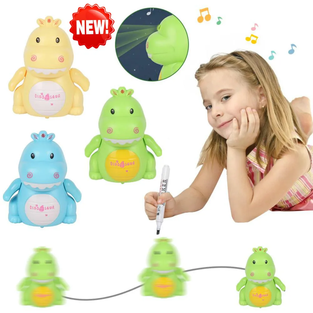 New Magic Pen Inductive Dinosaur Following Black Line Induction Rail Track Animal with Charging Light Music Kids Electronic Toys | Игрушки и