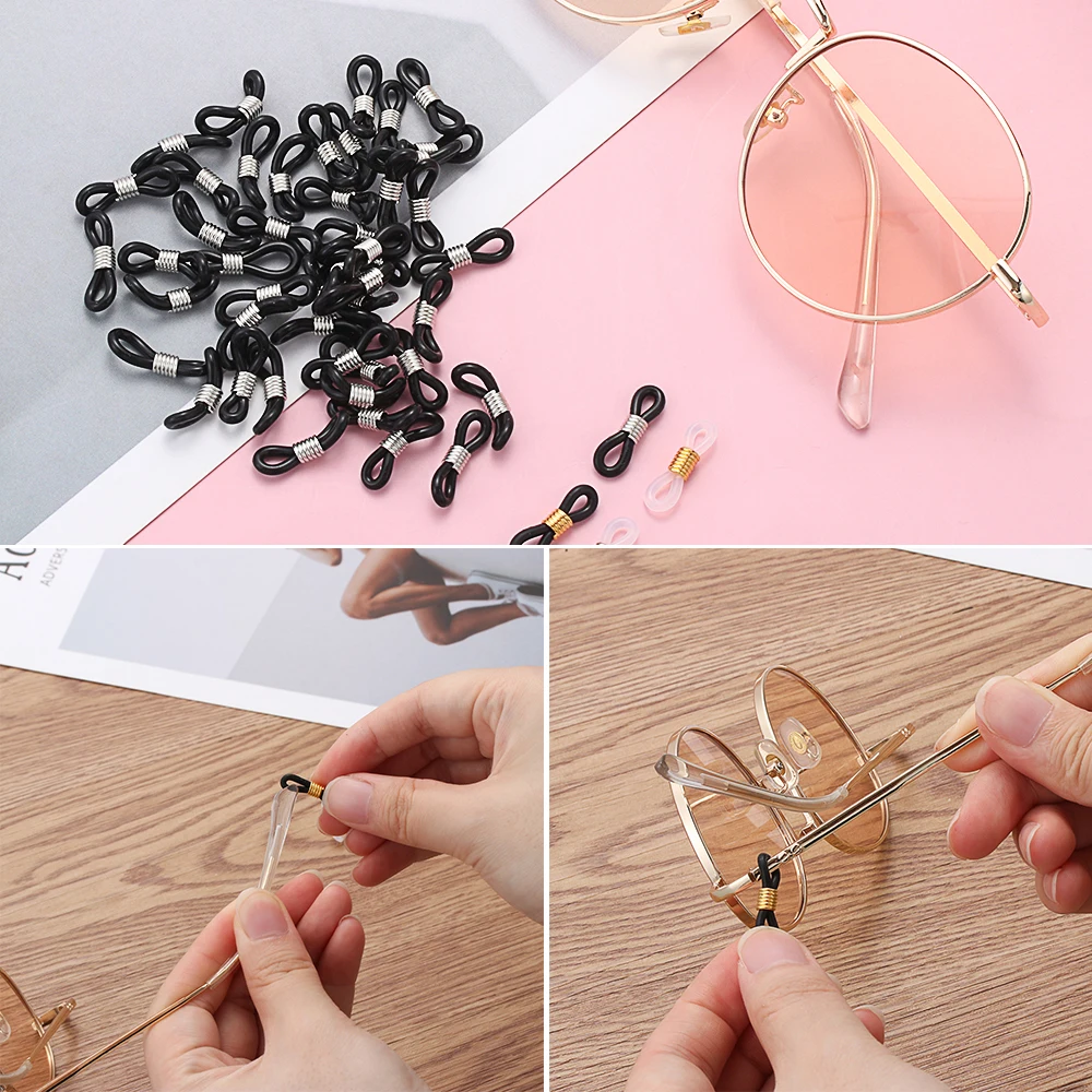 50 PCs Adjustable Anti-Slip Eyeglass Chain Ends Retainer Rubber Glasses Ring Strap Spectacle End Connectors Eyewear Accessories glasses straps glasses chain glasses retainer