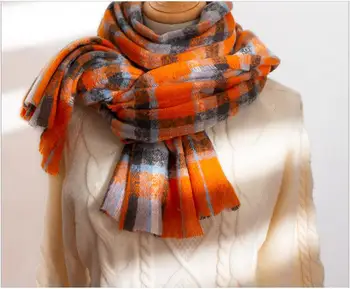 

Retro Plaid Scarf women's autumn and winter wholesale new shawl Korean version versatile thickening neck cross-border online Red