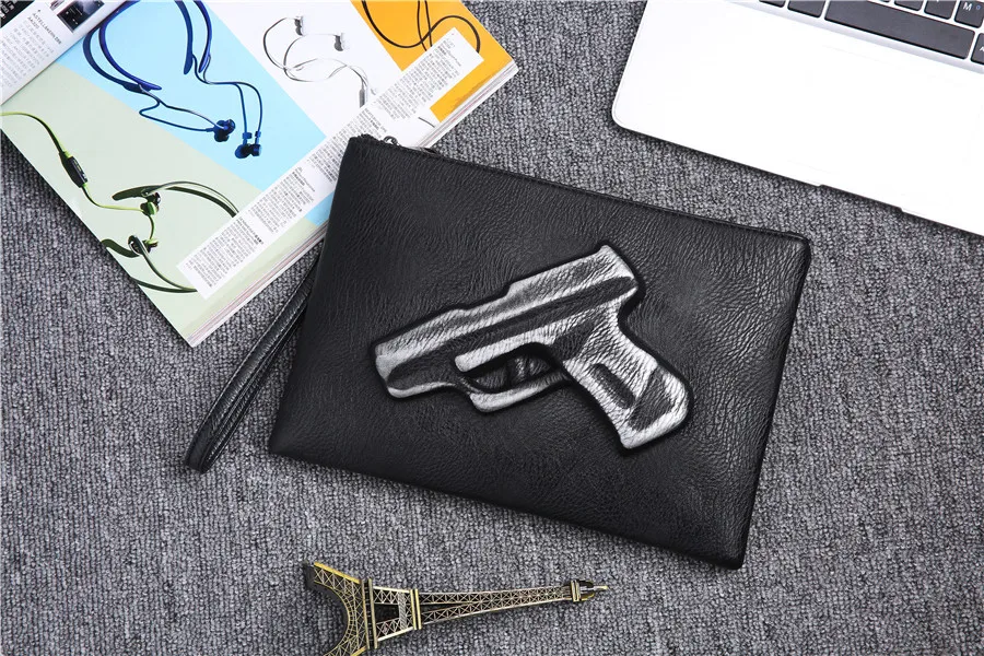 Personality pattern three-dimensional street leather wrist bag Korean version of fashionable men's hand bag