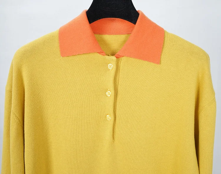 DEAT New Winter Fashion Women Clothes Turn-down Collar Full Sleeves Knits Yellow Shirt Dress With Belts WJ13807S