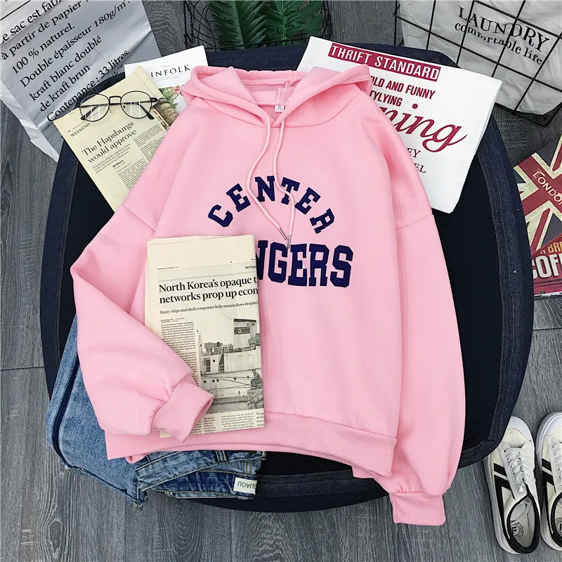 Pink Shellsuning/толстовки для отдыха с буквенным принтом; толстовки с длинными рукавами; Женский пуловер из мягкого хлопка; милые новые женские пальто в Корейском стиле - Цвет: Pink