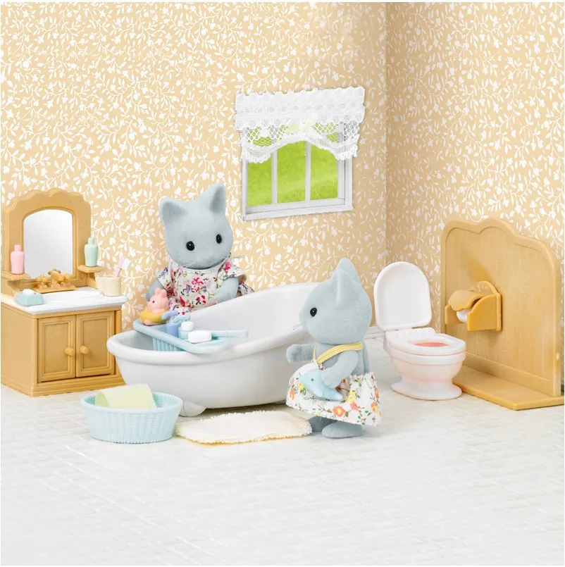 Sylvanian Families игрушка Sylvanian Families серый Кот сестра набор для ванной комнаты игровой дом для девочек кукла игрушка 5165