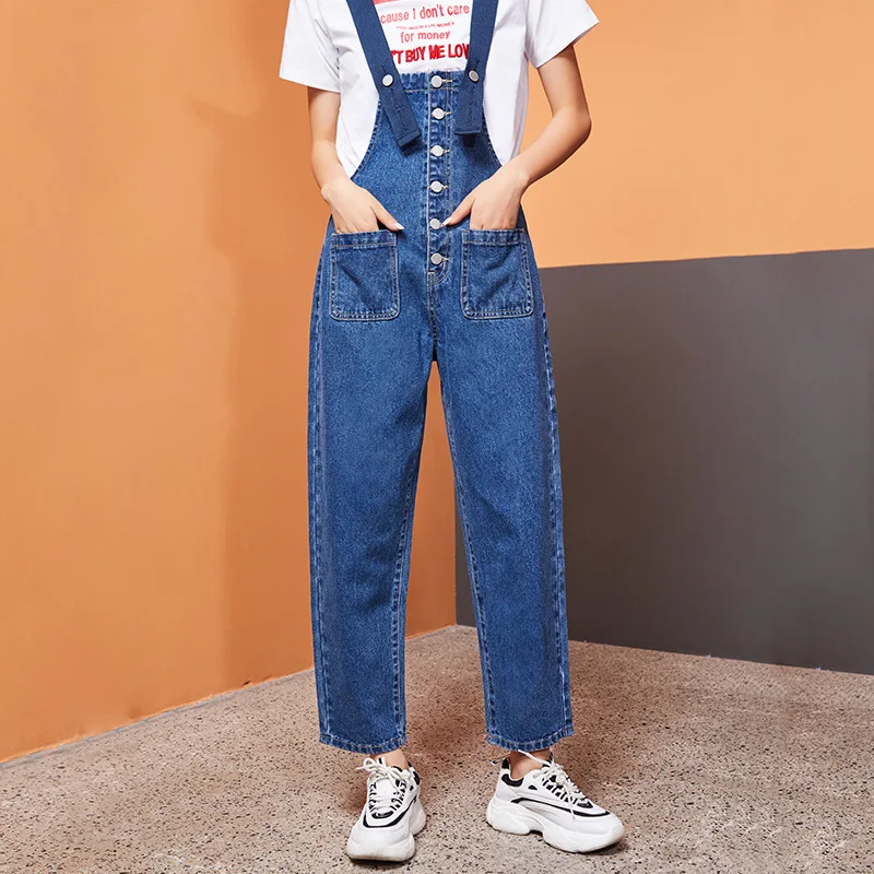 Женские молодежные джинсы-капри LEIJIJEANS, стильные темно-синие свободные джинсы с лямками, повседневная модель 9145 большого размера