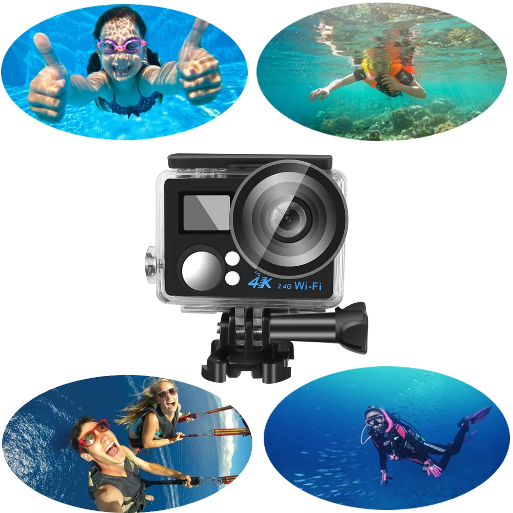 Kebidumei New 4K Action Camera WIFI 2.0" Screen HD Mini Waterproof Sports DV Camera with Remote Control for Swimming Surfing