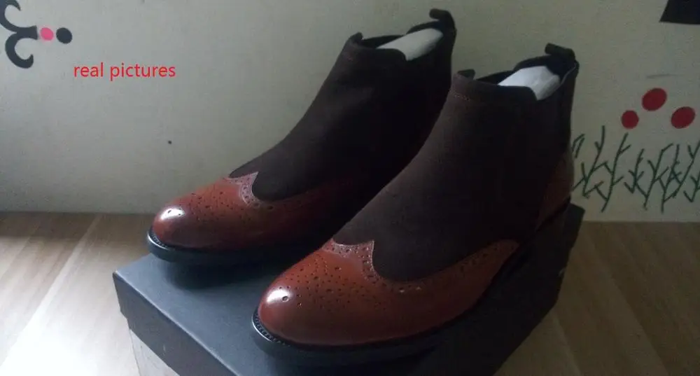 Обувь с перфорацией типа «броги»; Мужская официальная деловая повседневная обувь с высоким берцем; эластичная лента из натуральной кожи; Лоскутная обувь из нубука; ботильоны в римском стиле