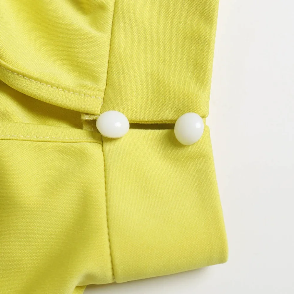 Новые модные женские элегантные облегающие желтые однотонные обтягивающие повседневные Комбинезоны для работы в офисе комбинезоны с рукавами-фонариками