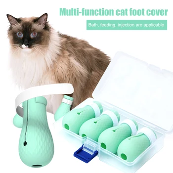 

New 4PCS/Set Adjustable Pet Cat Paw Protector for Bath Soft Silicone Anti-Scratch Shoes Cat Grooming supplies Cat Paw Cover