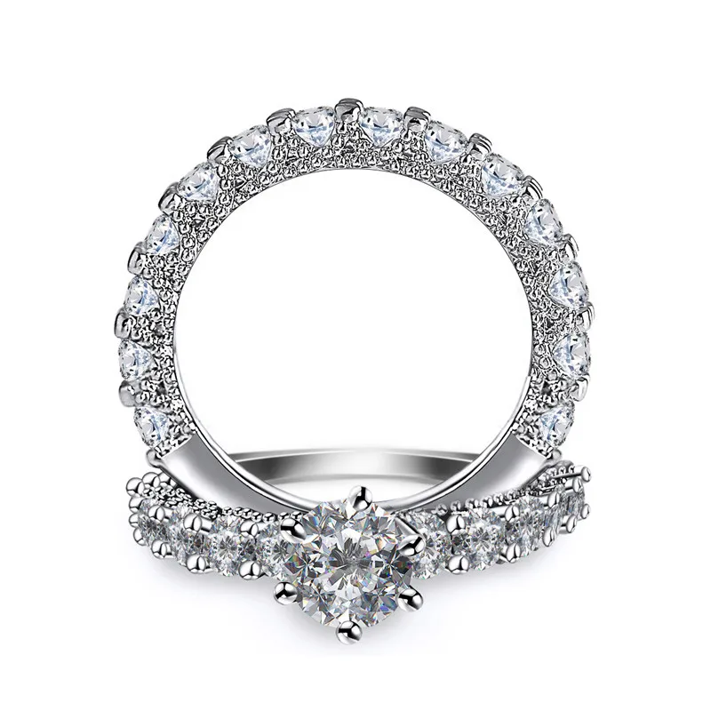 Кристалл женский циркон обручальное кольцо Набор Мода 925 серебро свадебные наборы ювелирных изделий обещания Любовь Обручальные кольца для женщин