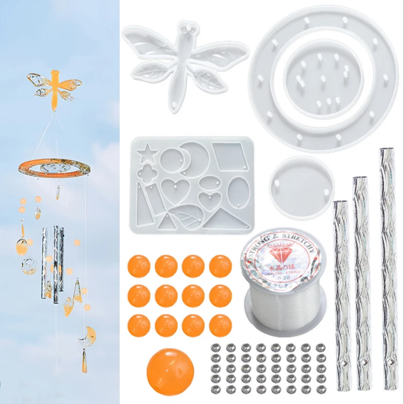 DIY Wind Chime Epoxy Resin Silicone Mold Handmade Wind Chime Material Kit Set Handicraft Making Accessories Resin Embellishments diy fingertip gyro resin silicone mold vent decompression toy fingertip gyro making accessories handicraft epoxy resin mold