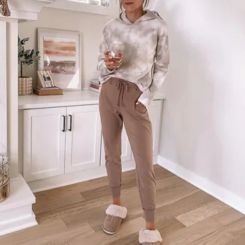 

Women Irregular Color And Long Bottoms Pajama Sets Lady Warm Lace Up Sleepwear Clothes 2020 Autumn Female Casual Home Set