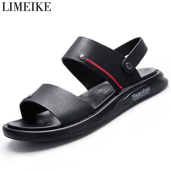 

LIMEIKE Mens Sandals Leather Men Summer Sandalias Masculina Sandal Sandles Outdoor Trekking Sandals