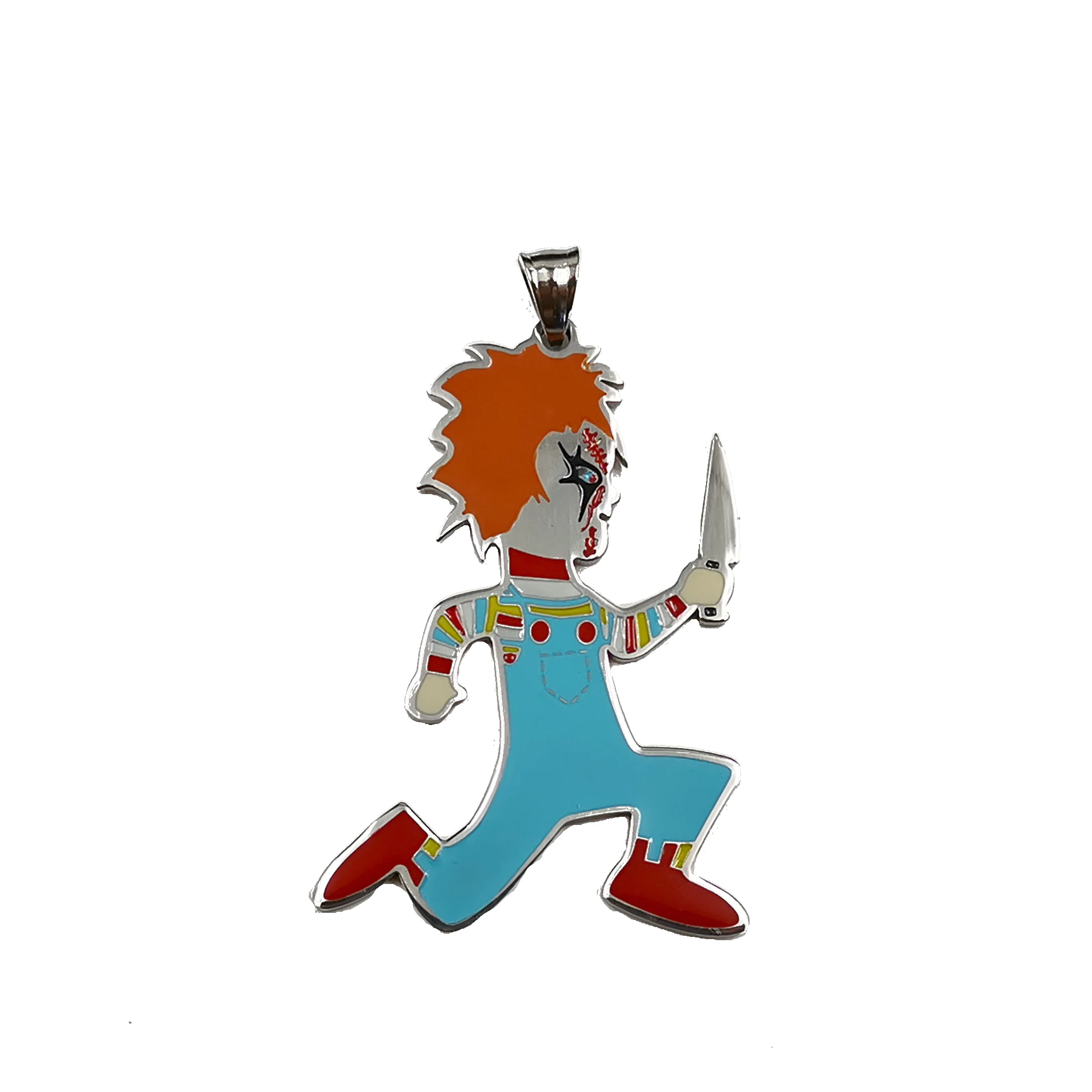 Mens Large ICP Juggalo Chucky Charm Hatchetman Necklace Juggalo Pendant Stainless steel Link Chain 4MM 24 INCH 2