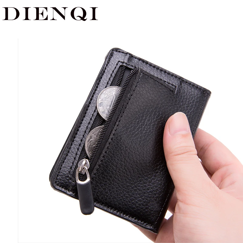 

DIENQI Anti Rfid Carbon Fiber Credit Card Holder Case Wallet Coin Leather Cardholder Pocket Bag Slim Thin Men Minimalist Wallet