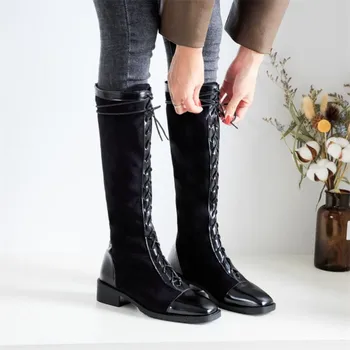 

2020 new arrival over the knee boots women round toe zip simple square heels shoes woman autumn winter thigh high boots