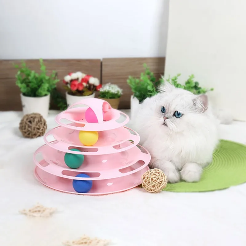 Тренировка iq для домашних кошек, игрушки, три уровня, башня, станция для кошки котята, развлекательный диск, проигрыватель для кошек, тарелка для развлечений с шариками
