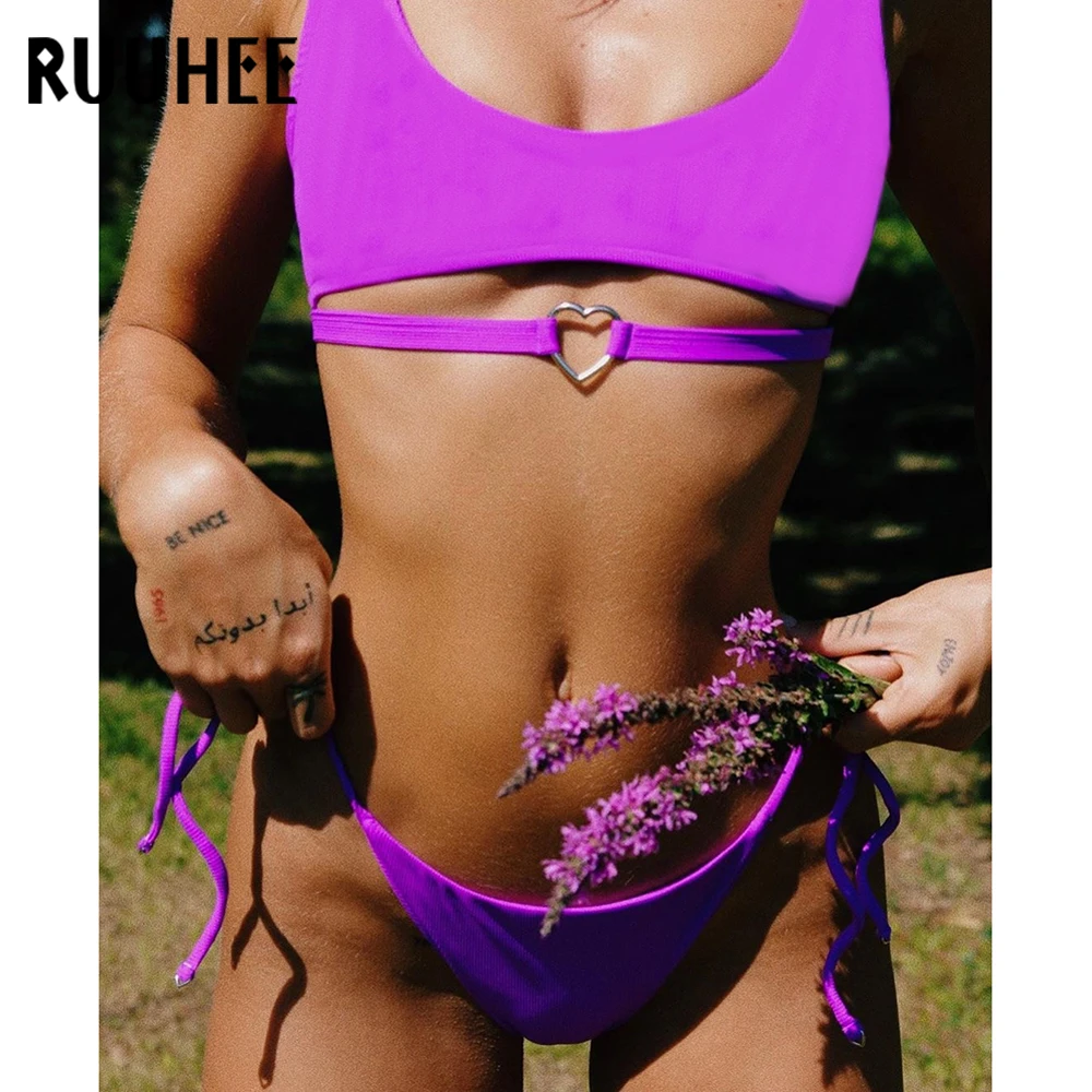 

RUUHEE 2019 Sexy Brazilian Bikini Swimwear Women Swimsuit Lace Up Solid Bikini Set Pads Bathing Swimming Suit Beachwear Biquini
