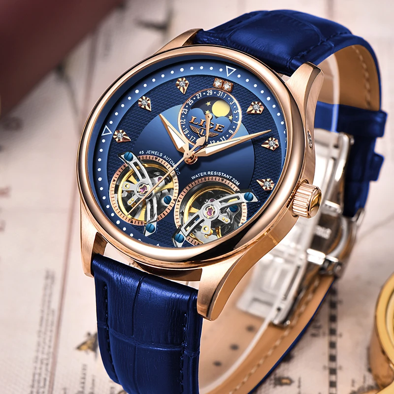Часы Reloj LIGE мужские с турбийоном швейцарские автоматические Модные механические