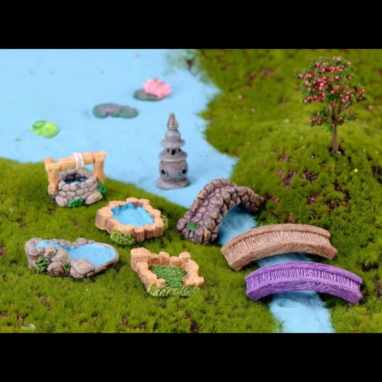 Ornament Crafts Miniature Figurines Lighthouse Decor Style Mini Lighthouse Water Well Bridge Figurines Miniature Craft Fairy Garden Gnome Moss Terrarium Gift Ornament Garden Decor