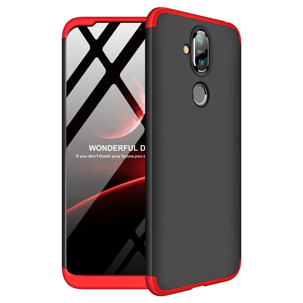 3 в 1 360 Жесткий Роскошный чехол для Nokia 7 6,1 Plus противоударный матовый пластиковый закаленное стекло Полный Чехол для Nokia 8,1 X6 X7 - Цвет: black red