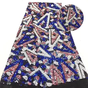 

2019 High Quality African Lace Fabric Gold , Blue Pink White French Net Embroidery Sequins Tulle Lace Fabric For Nigerian Party