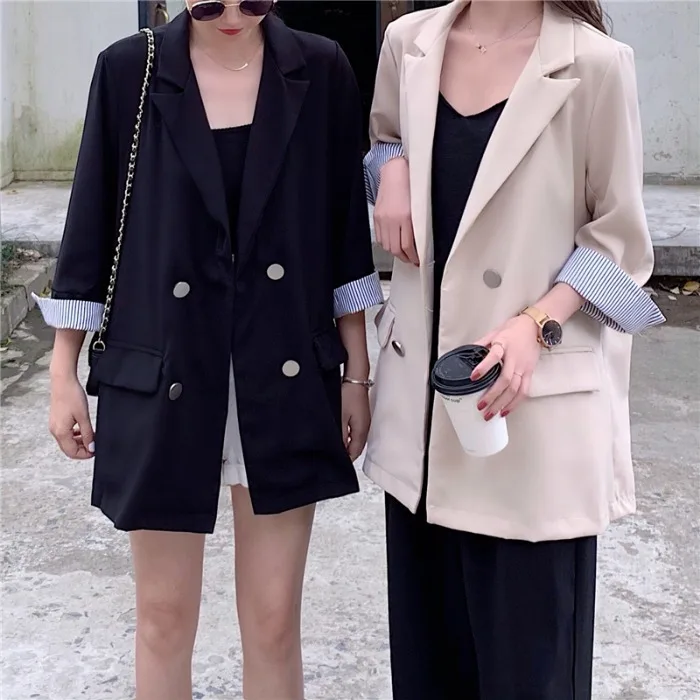 

Casual Black And White with Pattern Small Suit Coat Women's Korean-style Retro Versatile CHIC Loose-Fit Slimming Tops Autumn Clo
