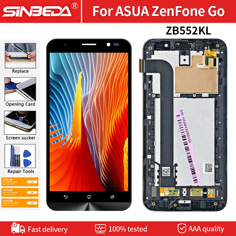 Оригинальный ЖК-экран 5 дюйма для ASUS Zenfone GO ZB552KL X007D сенсорный ЖК-дисплей с рамкой