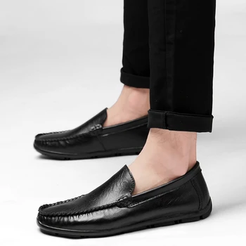

Fashion Men Genuine Leather flats Shoes Slip-On Male Comfortable Driving Shoes Casual Business Loafers Shoes Men Big Size 37-46