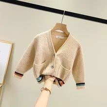 Свитер для мальчиков, Детская куртка, мужской весенний и осенний детский осенний кардиган, вязаный детский свитер