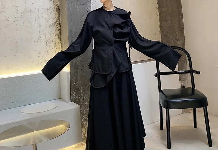 XITAO необычная черная рубашка с завязками, модная новая Лоскутная блуза с одной грудью Goddess Fan,, зимняя блуза для миноритарных детей XJ3009
