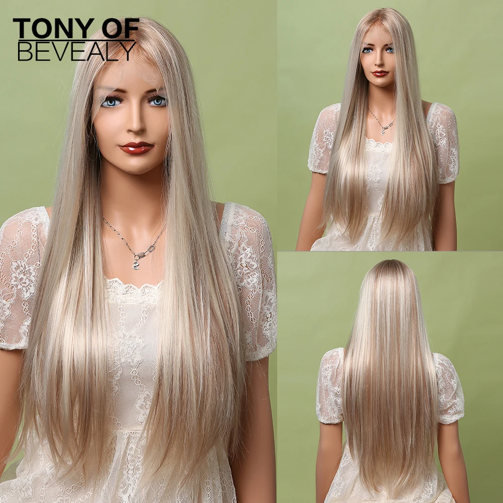 Long Straight Synthetic Wig Mixed Brown and Blonde Colored Lace Front Wigs for Women High Density Highlight Lace Wigs 26 inch high torque electric pen digital voltage tester pen colored highlight tester pen slotted screwdriver indicator