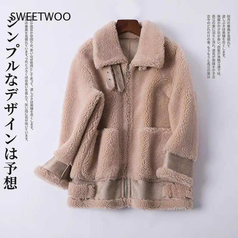 Women 2021 Winter New Real Fur Coat Female Genuine Sheep Shearing Jacket Lady Natural Loose Granular Sheep Short Outerwear