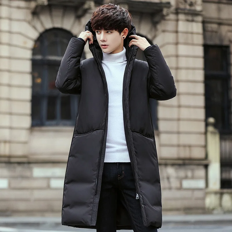 New Style Mid-length down Jacket Men's Slim Fit Hooded Winter Men Thick Warm Coat Winter Trend Cotton-padded Jacket