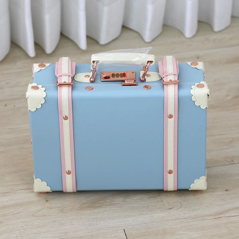 

Retro mini suitcase female cosmetic case small bag travel case 13 inch portable leather suitcase password suitcase