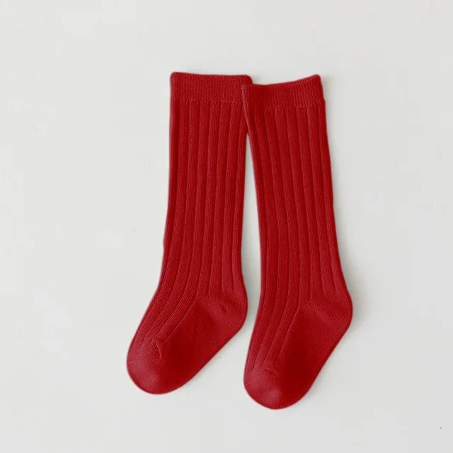 Spainish Kids Socks Baby Boys Girls Cotton Breathable Stripe Soft Sock Children Knee High Long Socks School Uniform Socks Dark Red
