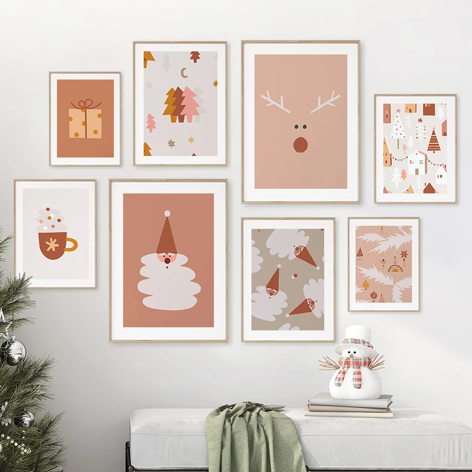 

Подарочные настенные картины Санта-Клаус, снеговик, ветряные колокольчики, Картина на холсте, скандинавские плакаты и принты, Мультяшные на...