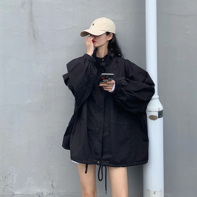 SHENGPALAE, новинка, модная осенне-зимняя куртка для женщин, однотонная, свободная, повседневная, уличная, с рукавами-фонариками, пальто для женщин A440