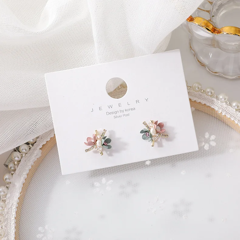 Stud-Earrings Jewelry Flowers Handmade Korean Trendy Sweet Colorful Women Fashion Shiny