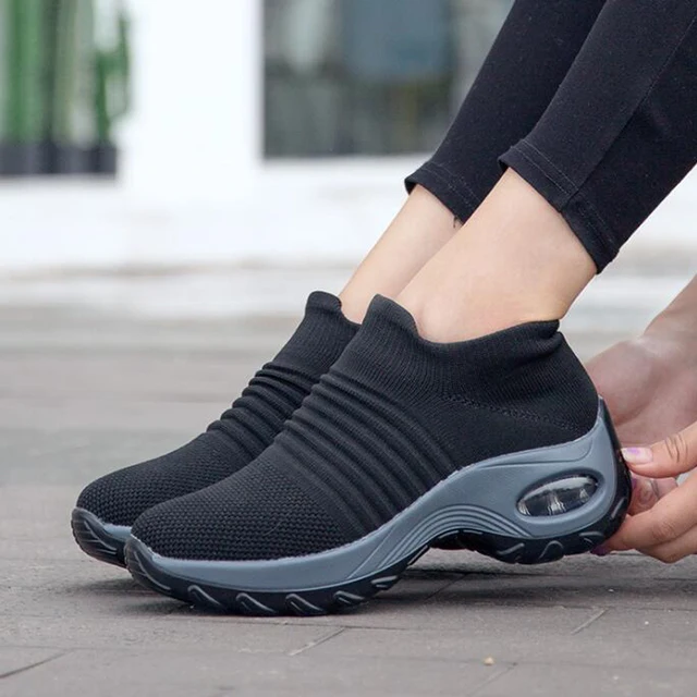 US $6.94 2020 women sneakers fashion casual shoes platform sneakers for women black breathable mesh sock sne