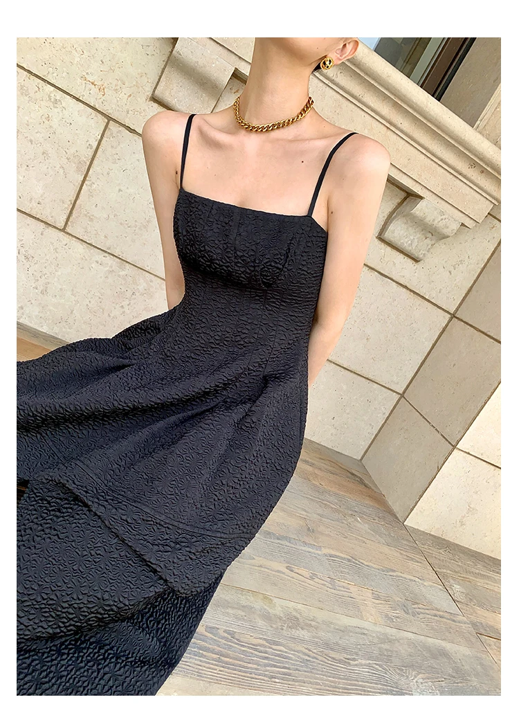 Jielur Chic Klassische Kleid Elegante Frauen Seite Split Jacquard Kleider Party Abend Ballkleid Spaghetti Strap Schwarz Kleid Vestido – Detail 16