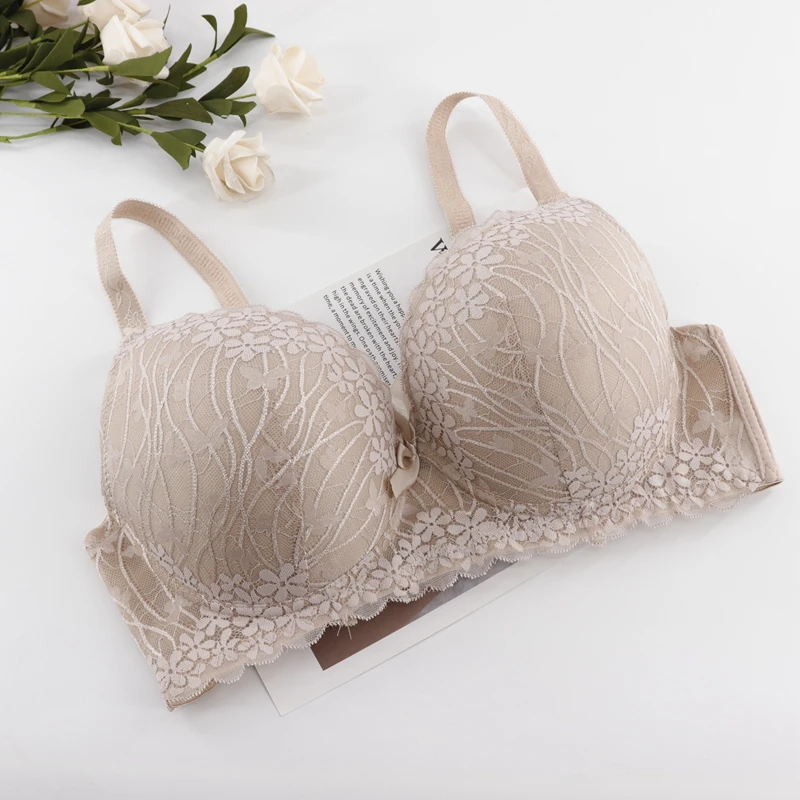 Beauwear, бюстгальтеры больших размеров для женщин, цветочное нижнее белье, топ на косточках, бюстгальтер, сексуальное женское нижнее белье, кружевной Бралетт 40D 42D 44D 46D 48D 50D - Цвет: Beige