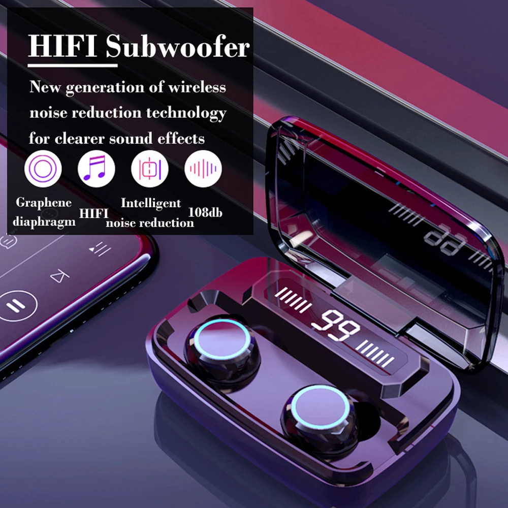 

New wireless Bluetooth headset portable charging bin headset TWS waterproof headset smart digital display Bluetooth 5.0 headset