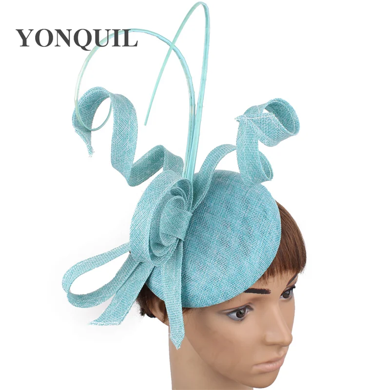 turquoise Вуалетки темно-синие шляпы женские с большими полями цветы льняные Королевские Свадебные шляпы для женщин Sinamay шляпы Кентукки Дерби вечерние фетровые шляпы - Цвет: turquoise