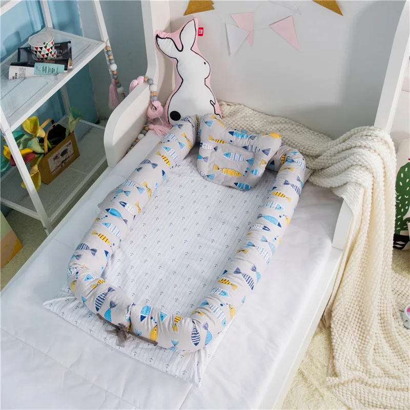 Хлопковая портативная детская кроватка туристическая детская кроватка складная кровать съемное спальное гнездо разборка машина-стирка кроватка-корзинка - Цвет: FISH