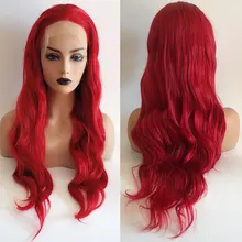Bombshell синтетический 13*3 дюймов парик фронта шнурка Glueless огненный красный свободная волна термостойкие волокна волос свободный пробор для женщин парики