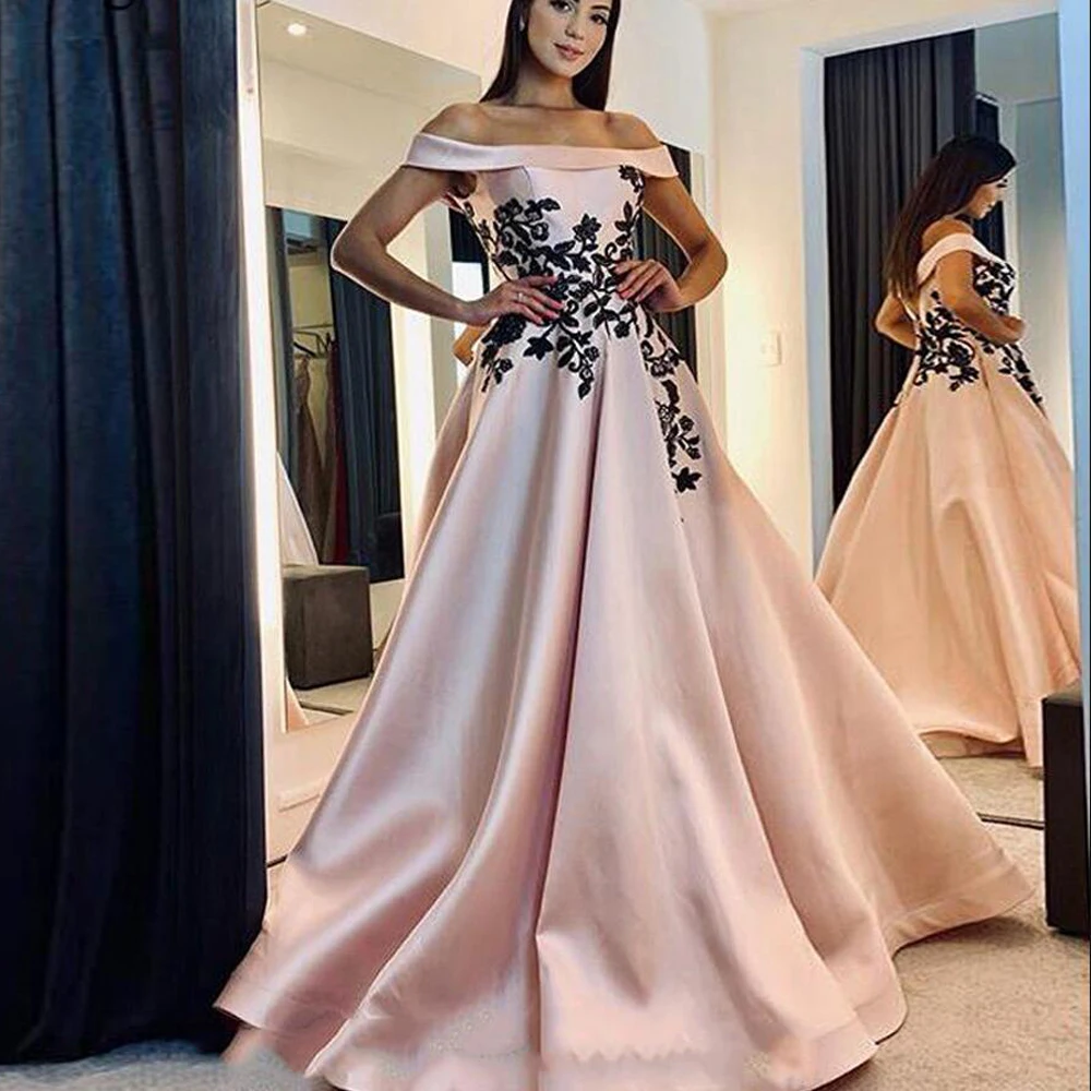 blush satin prom dress