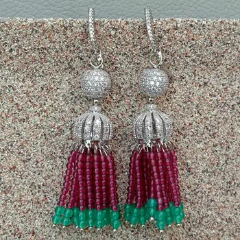 

Round Red Garnet Green Cz Pave lever back Ja1de Earrings