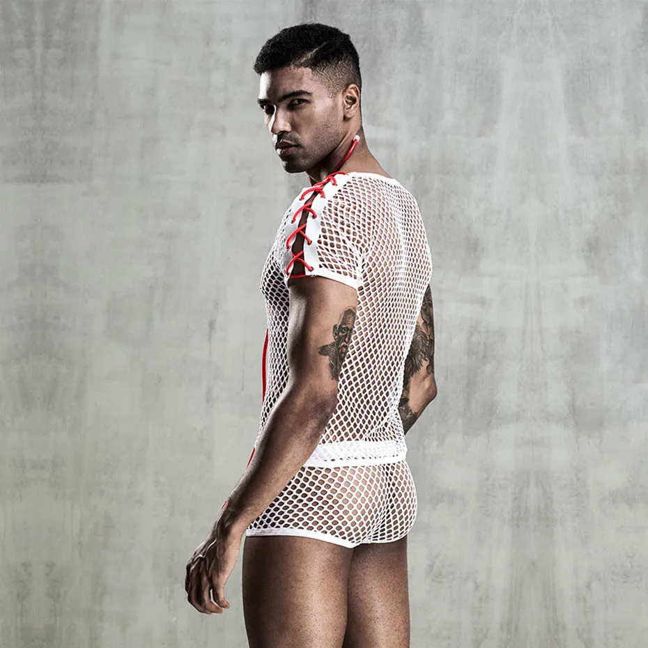 JSY Sexy Cosplay Lingerie Set Men Doctor Uniform Mesh Underwear Erotic Catsuit Bodysuit Lingerie Sexy Role Play Clubwear Outfits