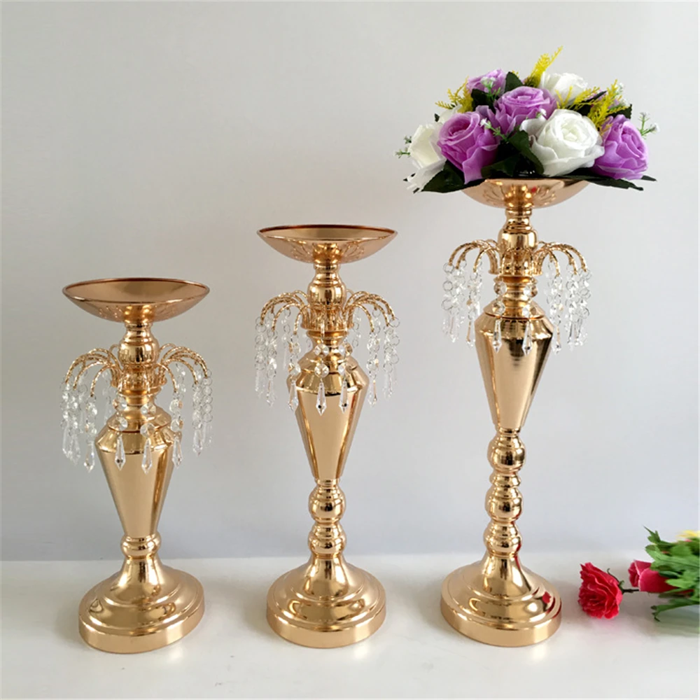 Металлическая ваза для цветов с хрустальной подвеской, стойка в форме фонтана, свадебный стол, центральный элемент, вечерние, дорожные, для украшения дома